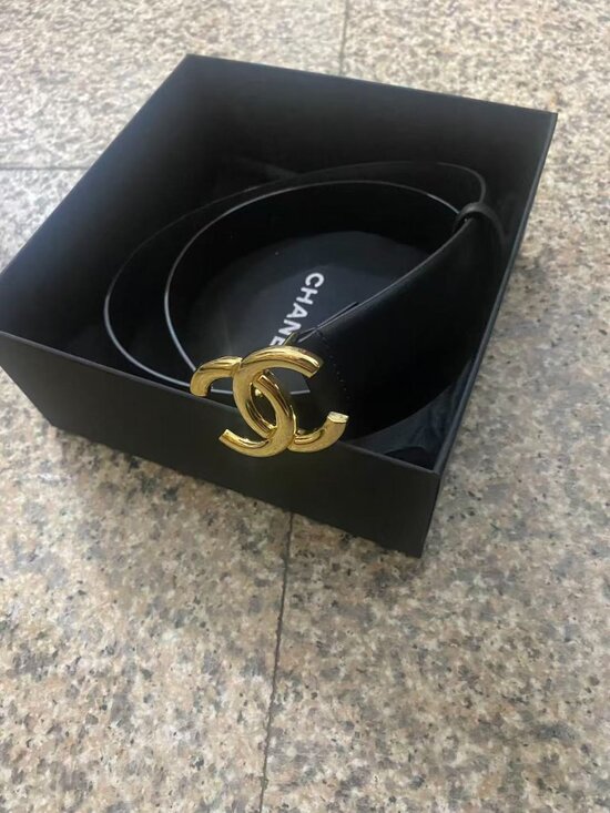 Chanel CC Logo Black Leather Belt Designer Belt 85cm
